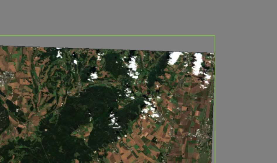 Une image GeoTIFF compressée en JPEG, utilisant l'espace colorimétrique YCbCr et un masque de transparence. La bordure verte indique la limite de l'image.