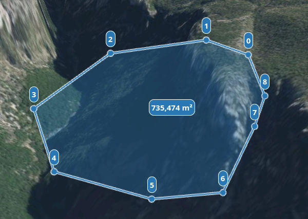 Labels displaying the index of each point in a polygon and the polygon area.