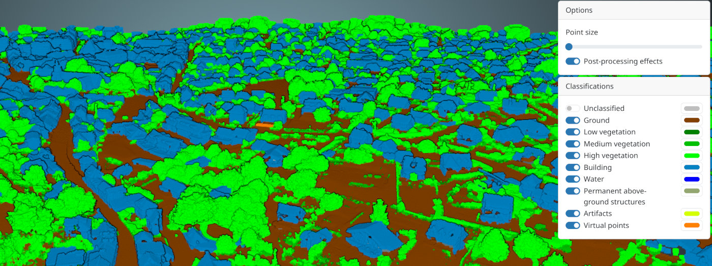 Classifications et intensités de nuages de points dans Giro3D