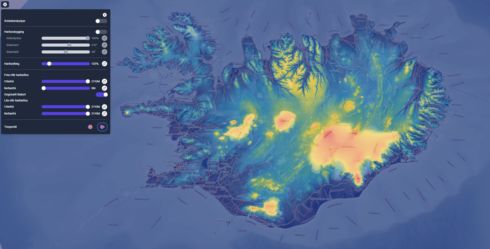 Loftmyndir / Terrain avec carte colorimétrique