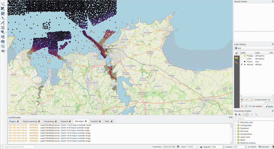 Une table pgpointcloud branchée sur pg_tileserv et visualisée dans QGIS